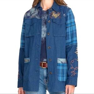 Johnny Was Moonlight Tie Dye Patchwork Embroidered Military Jacket NWT